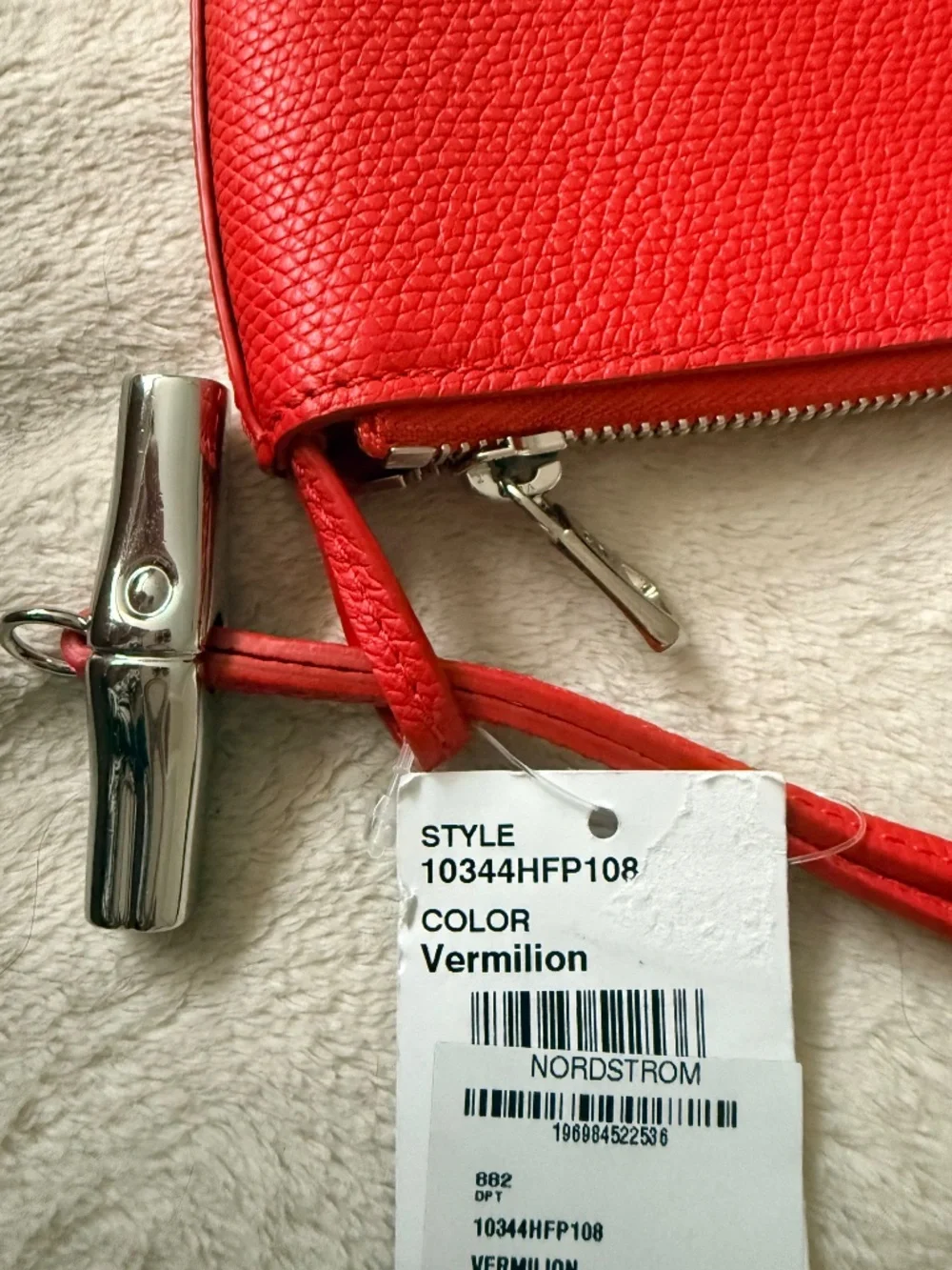 Longchamp Le Roseau Leather Wristlet Clutch bag in Red Vermilion New